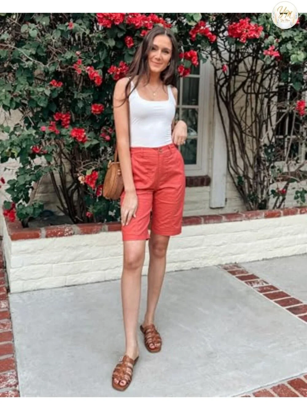 Women's High Waisted Bermuda Shorts Cotton Elastane 11in Inseam Chino